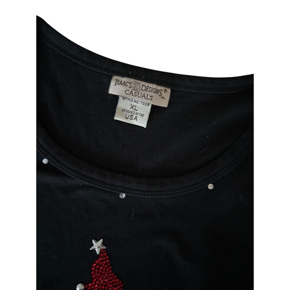 Isaacs Designs Christmas Tree Rhinestone 3/4 Sleeve Black Top XL Holidays Party - Picture 4 of 9